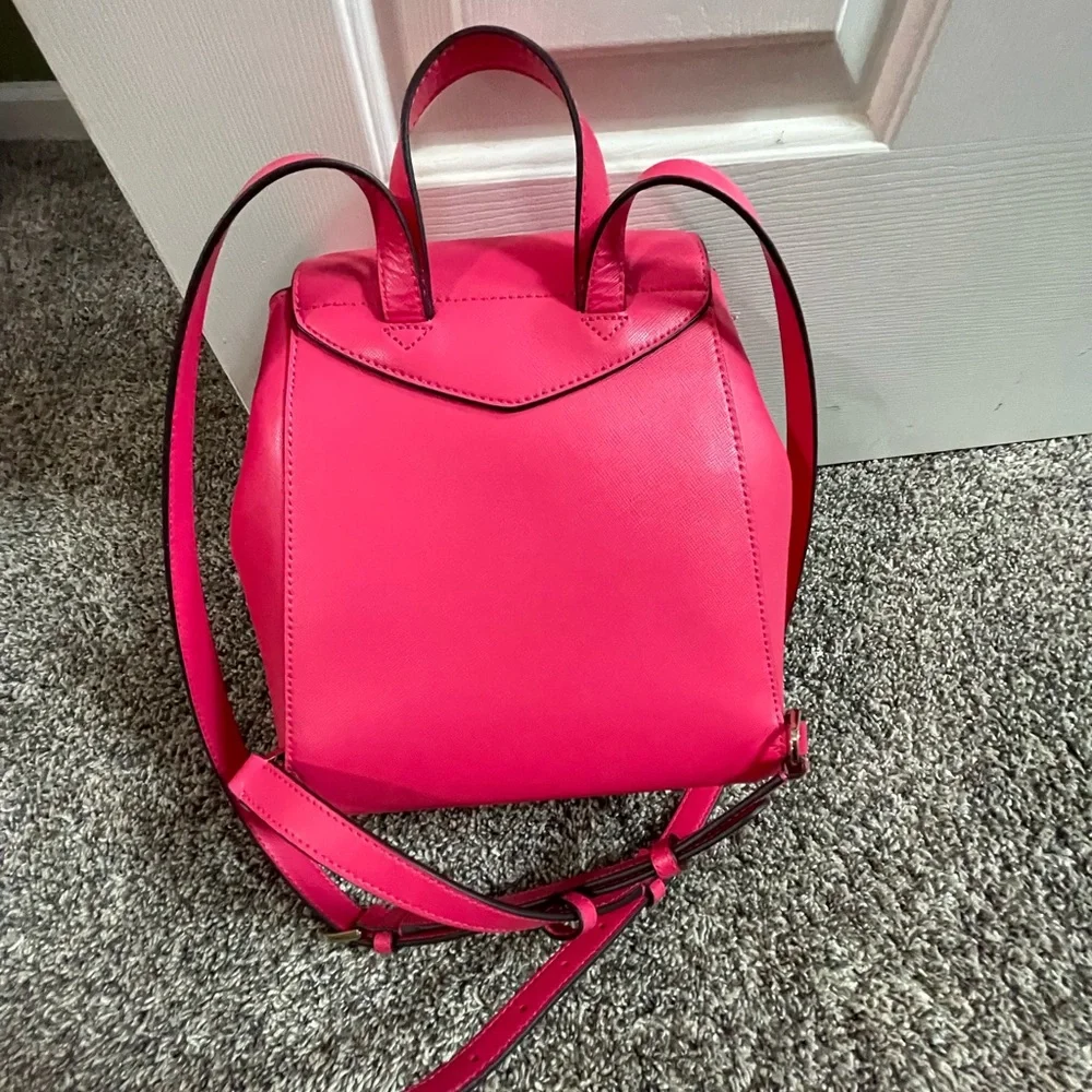 Kate Spade Hot Pink Leather Backpack Purse Pebbled Crossbody Travel Bag - Picture 2 of 5